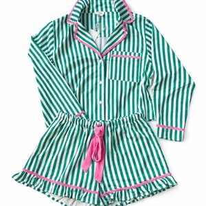 Peach Love California Striped Pajama Set with Pink Trim NWT